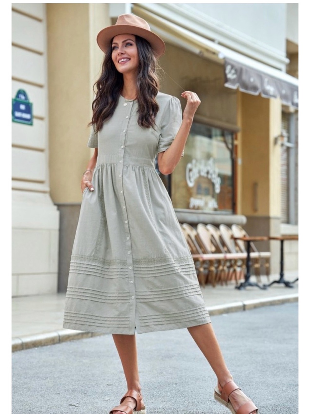 Petallush Light Sage Green Button-Front Midi Dress